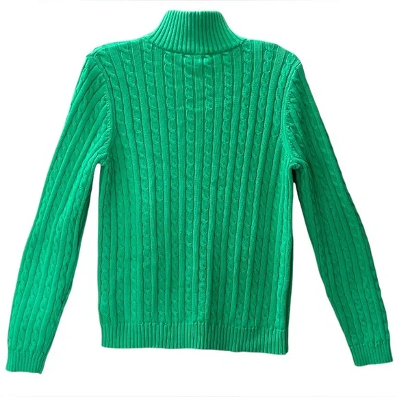 Lauren Ralph Lauren Emerald Green Cable Knit Sweater Jacket Gold Zip Size L - Picture 5 of 11
